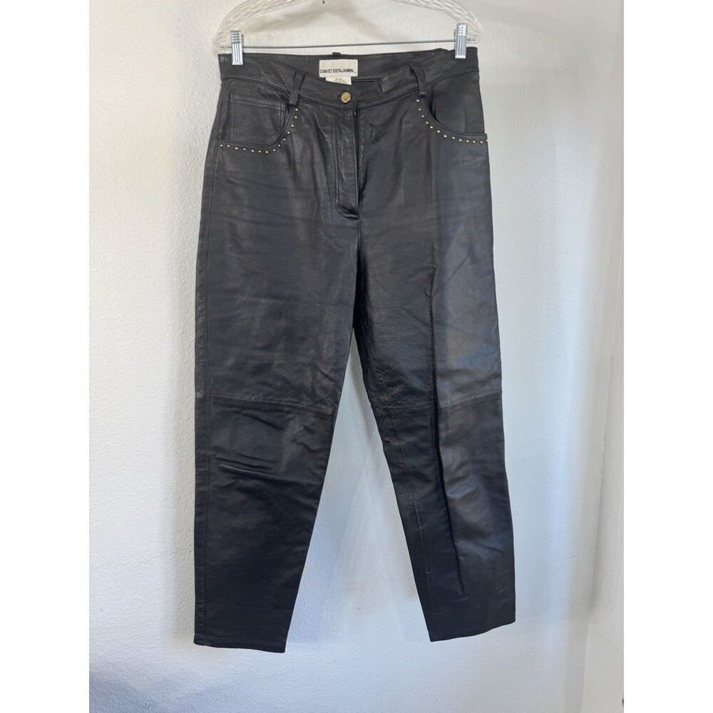 David Benjamin Black Leather Pants Gold Accent Studs